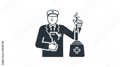 Find memorial service worker holding candle and plant for funeral home and cremation services icon