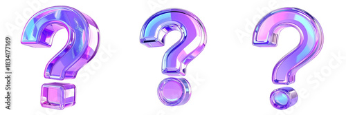 Three Dimensional Question Marks In Shades Of Purple And Blue Against A Transparent Background