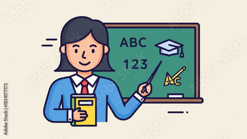 Teacher illustration vector art for education chalkboard learning school classroom teaching and study material