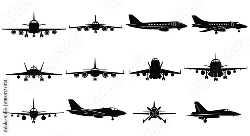 Airplane silhouettes vector pack aviation aircraft transport design