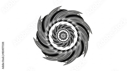 Abstract chrome spiral vortex blade design.