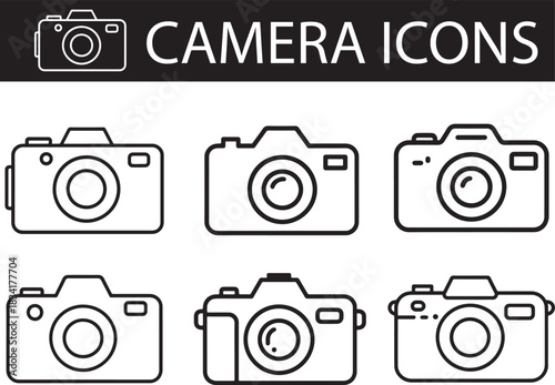 Simple Black and White Camera Icon Set – Minimal Photography Silhouettes