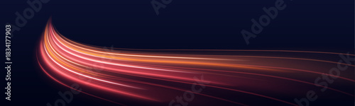 Electric waves ripple across the dark canvas. Glowing light streaks create a dynamic motion effect, adding depth and energy. Perfect for abstract tech visuals.