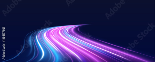 Bright neon streaks form a glowing vortex effect. The dynamic motion conveys high-speed energy and futuristic vibes. Perfect for cyberpunk visuals.