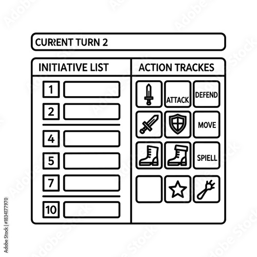 Tabletop RPG Combat Tracker: Initiative List, Current Turn Display & Action Icons