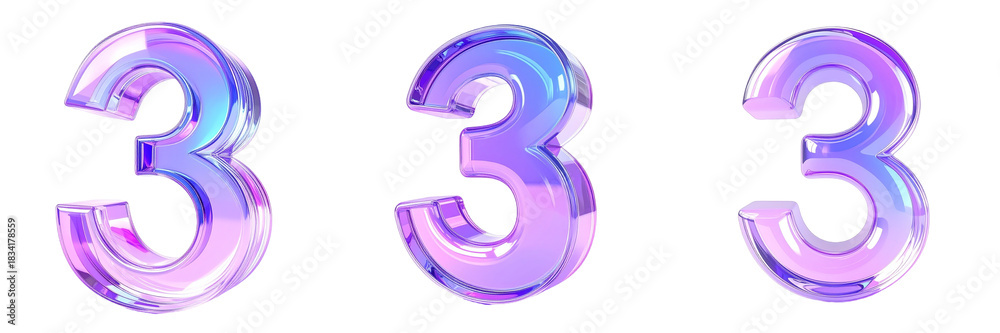 Naklejka premium Three Dimensional Digit Three With Shiny Metallic Texture Isolated On Transparent Background