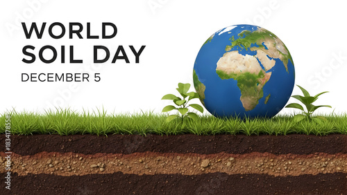 Celebration of World Soil Day with fertile soil, plants, and ecological symbols, representing sustainability, environmental protection, and global earth care illustration