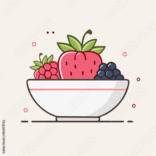 A Simple Bowl Filled With Fresh Red Strawberry And Juicy Blueberries And Raspberries On A Plain Background