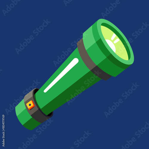 Green flashlight icon with light beam on dark blue background