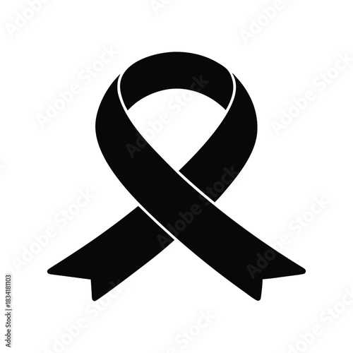 Black awareness ribbon icon solid silhouette symbol representing support and remembrance Vector illustration