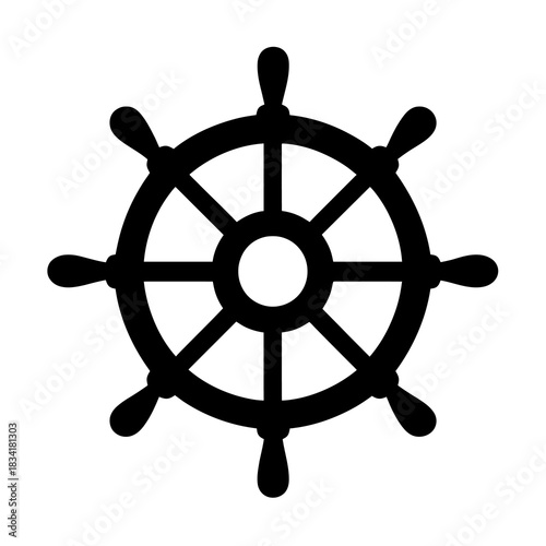 Ship steering wheel icon with bold outlines and clean geometry, perfect for navigation apps, travel themes, marine interfaces and adventure-focused designs.