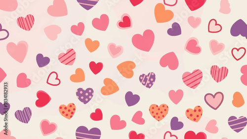 Lovely scattered pastel heart pattern, evoking sweet romance and affection, ideal for joyful celebrations, backgrounds, and heartfelt design projects