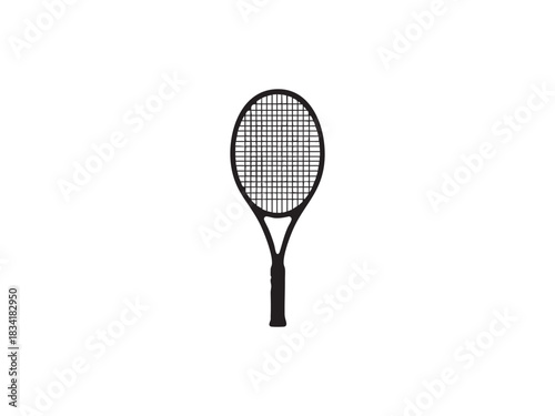 Black Silhouette of Tennis Racket Sport Equipment for Training and Game