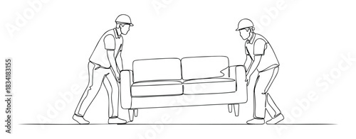 Two movers carrying a sofa in a minimalist style illustration  