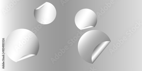 Blank white round paper sticker mock up with curved corner. Illustration of vector graphic paper white note.  Set of circle adhesive stickers with folded edges and shadow. stickers peel off, patches .