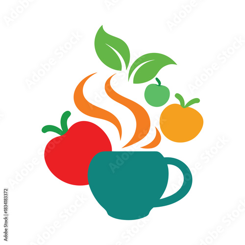 Fruit vector illustration set featuring apple and orange juice with healthy fresh ripe red and green icons