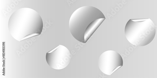 Blank white round paper sticker mock up with curved corner. Illustration of vector graphic paper white note.  Set of circle adhesive stickers with folded edges and shadow. stickers peel off, patches .