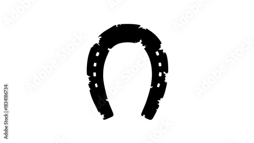Horseshoe vector illustration good luck symbol, isolated horseshoe black and white, lucky horseshoe distressed design element, traditional metallic horse shoe icon