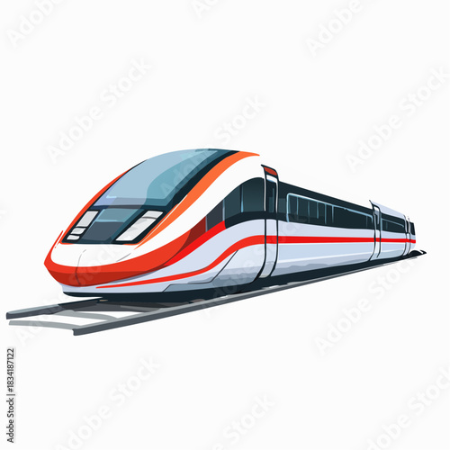 Train moderne, rapide, vue de profil, isolé sur fond blanc, vitesse