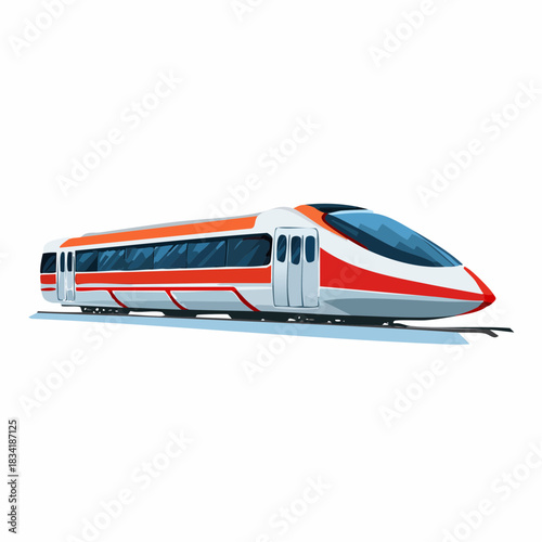 Train moderne, rapide, vue de profil, isolé sur fond blanc, vitesse