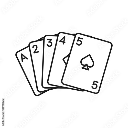 Straight Flush Spades Playing Cards Hand - Ace to Five Line Art Icon