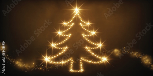 Golden Christmas tree, Bright star-shaped tree with radiant glow, soft shimmer, and festive, magical shine.