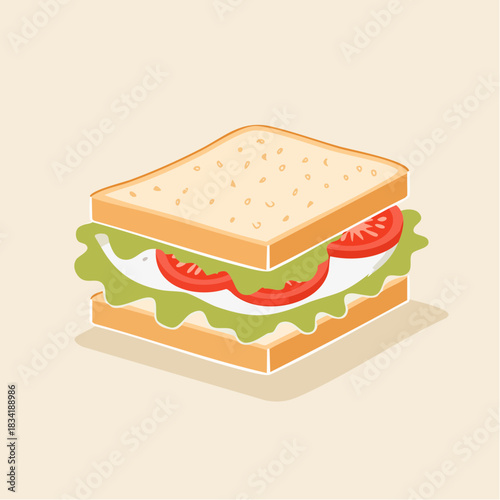Classic Toasted Sandwich With Crisp Lettuce Slices And Ripe Tomato Layers Served On A Light Beige Background With Subtle Shadows