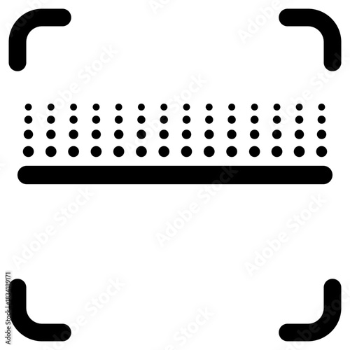 Minimal scanner interface icon with code dots and corner markers for scan technology and digital identification.