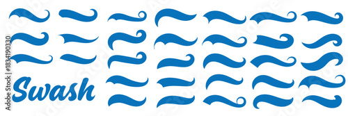 Sporty swirling tail icon in flat line set. football, baseball typography swashes Texting tail for lettering or old varsity sport logo vector for apps or web retro isolated on transparent background