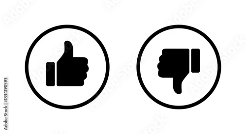 Thumbs up and down icon in circular outline. Like and dislike gesture symbol