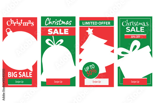 Vector illustration set of modern Christmas social media story templates for promoting holiday sales with swipe-up calls to action