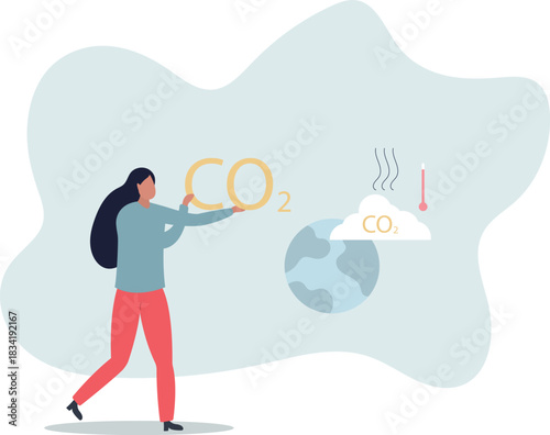 reducing CO2 emission by using green energy .flat vector illustration.life and employment of people.