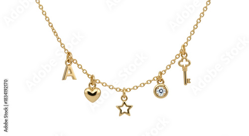Wallpaper Mural Elegant gold charm necklace with letter a heart star key isolated on transparent background Torontodigital.ca