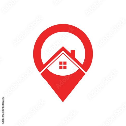 Home Location Icon: An iconic representation of home, visualized within a pinpoint symbol, indicating a sense of place, safety, and belonging. 