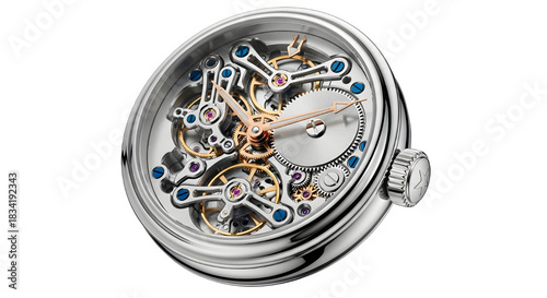 Exquisite skeleton watch movement close up isolated on transparent background intricate timepiece design