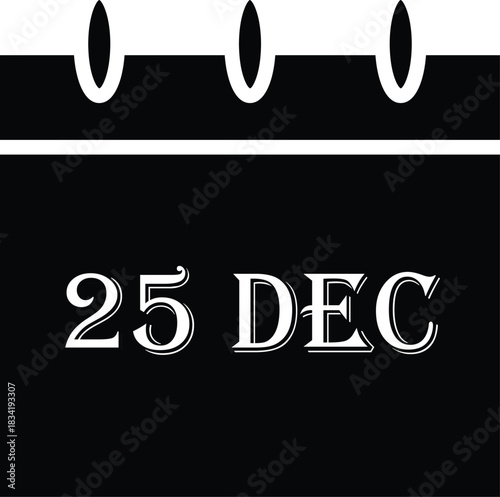  Calendar icon showing 25 December, holiday reminder vector for schedules, planning, events and Christmas date designs, clean outline style with transparent background