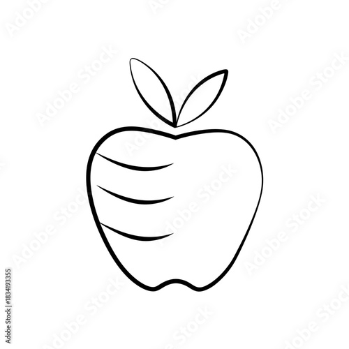 Simple outline drawing of a stylized apple fruit on transparent background silhouette