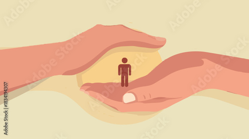 Human Touch: This image captures the essence of human protection and care. Two hands gently cradle a miniature figure, conveying a sense of safety and support.