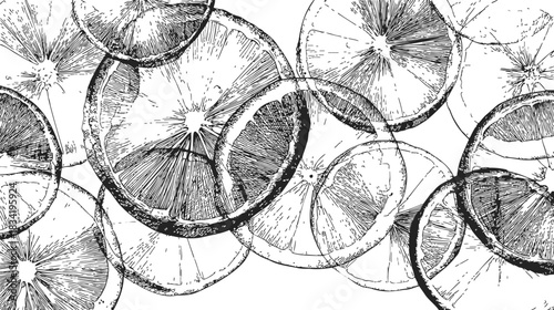 Citrus slices sketch hand drawn overlapping detailed fruit cross sections. Vector illustration