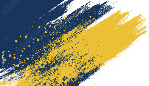 Abstract paint splatter, sketch hand drawn, blue and yellow diagonal brush strokes. Vector illustration
