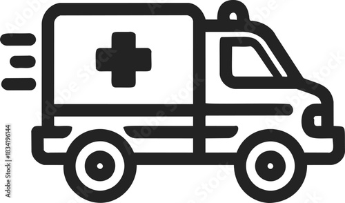 Ambulance sketch hand drawn icon with medical cross and motion lines. Vector illustration