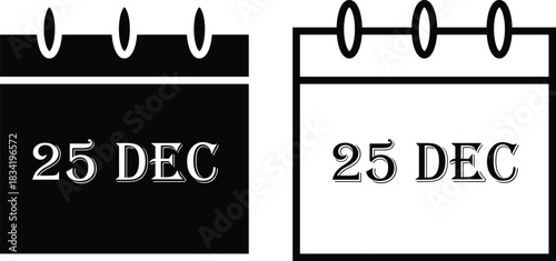  Calendar icon showing 25 December, holiday reminder vector for schedules, planning, events and Christmas date designs, clean outline style with transparent background