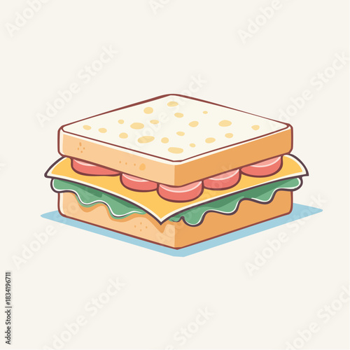 Simple Pixel Art Sandwich with Cheese Lettuce and Meat on White Bread