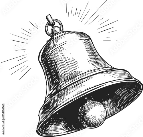 Bell sketch hand drawn vintage style with ringing lines. Vector illustration