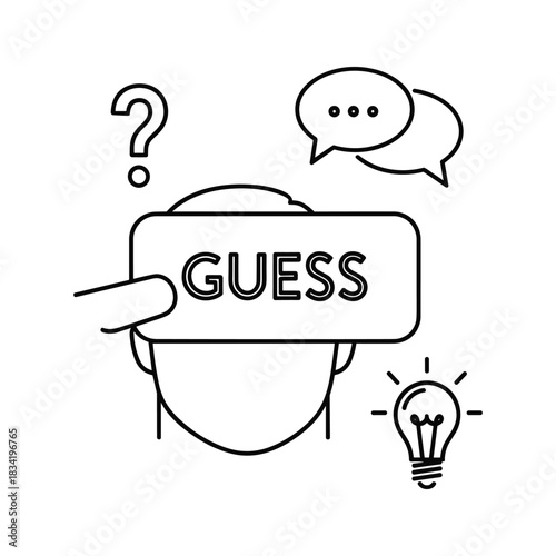 Guessing Game Concept with Question Mark, Speech Bubbles, and Idea Lightbulb