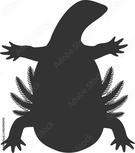 Silhouette of an axolotl, a unique aquatic amphibian