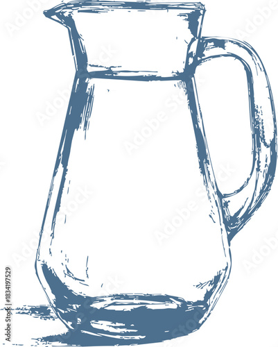 Glass pitcher sketch hand drawn style with rough textured lines. Vector illustration