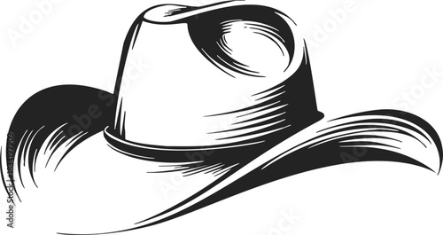 Cowboy hat sketch hand drawn style with wide brim and creased crown. Vector illustration