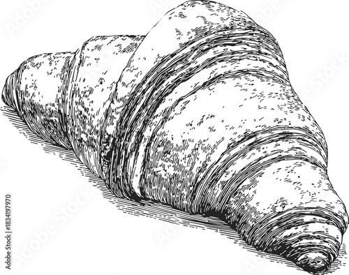 Croissant sketch hand drawn detailed bakery pastry with textured lines. Vector illustration