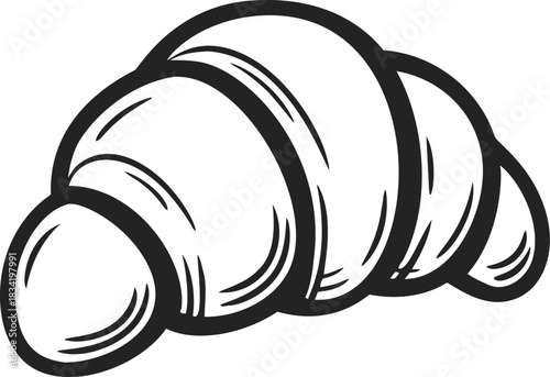 Croissant sketch hand drawn style, simple black and white bakery illustration. Vector illustration